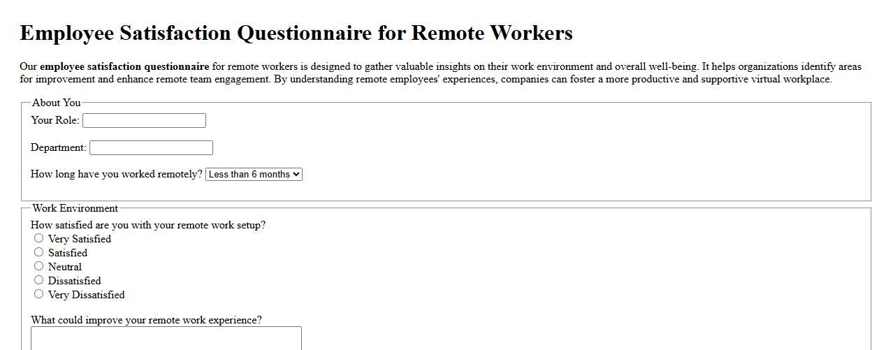Employee satisfaction questionnaire for remote workers image preview