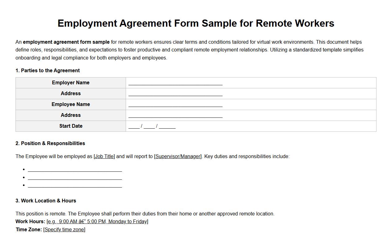 Employment agreement form sample for remote workers image preview