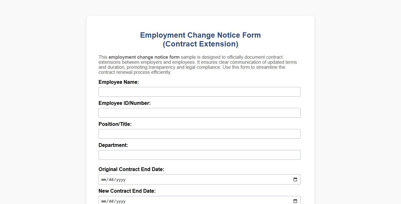 Employment change notice form sample for contract extension image preview