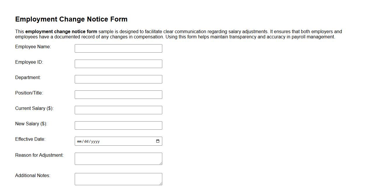 Employment change notice form sample for salary adjustment image preview