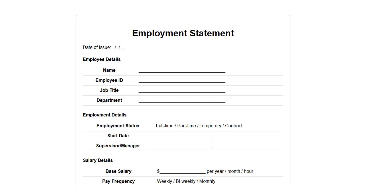 Employment statement template with salary details image preview