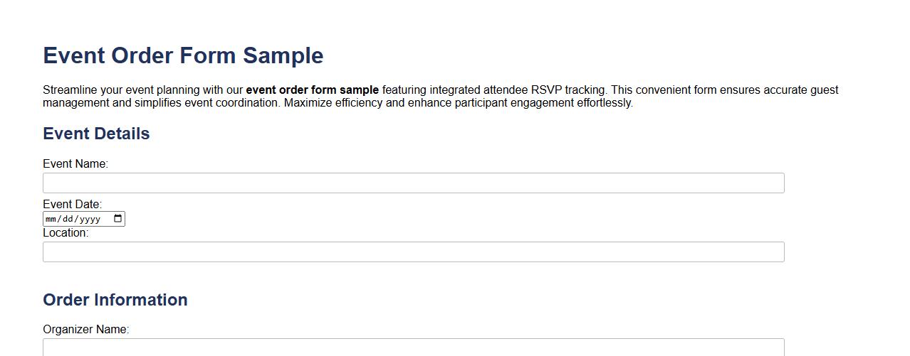 event order form sample with attendee RSVP tracking image preview