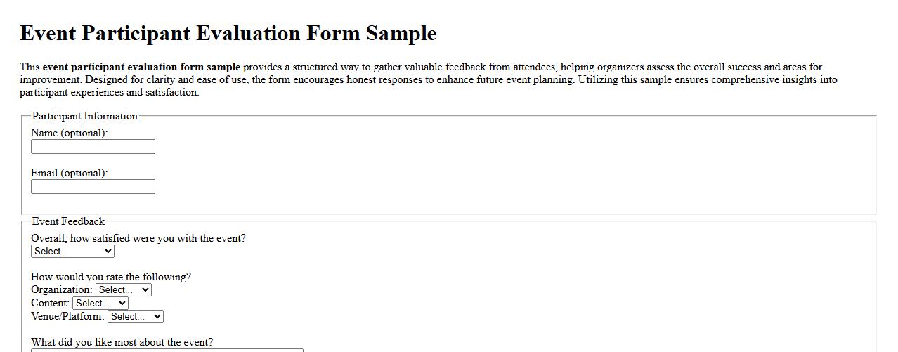 Event participant evaluation form sample image preview