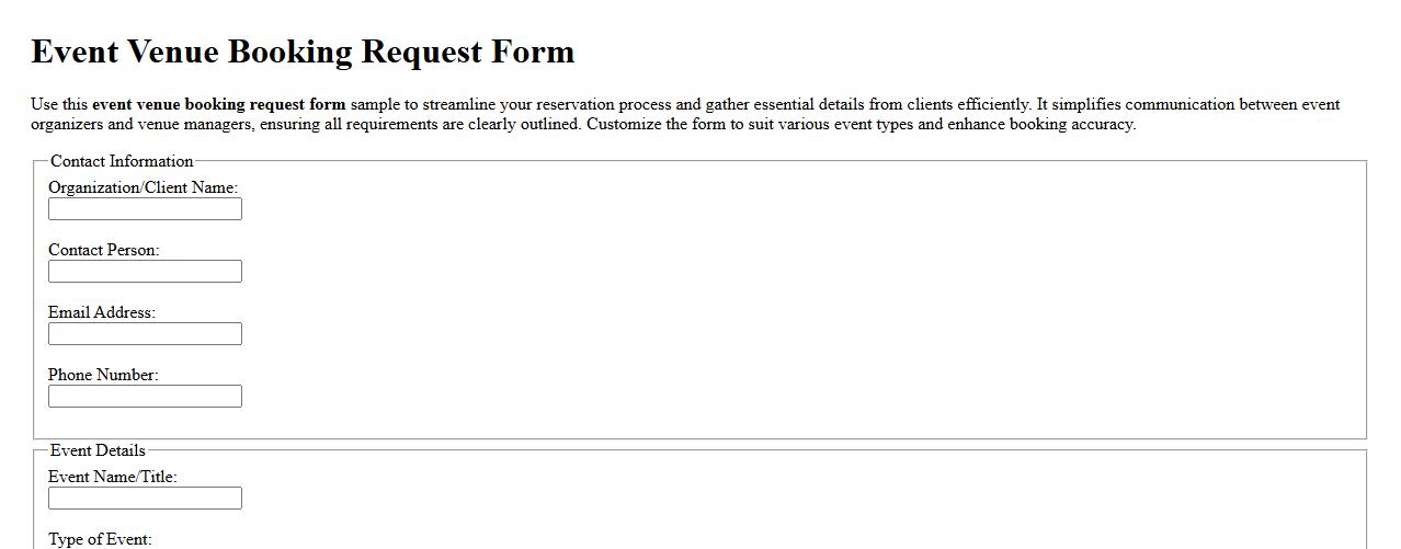 Event venue booking request form sample image preview