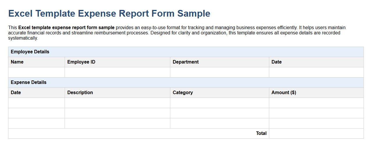 Excel template expense report form sample image preview