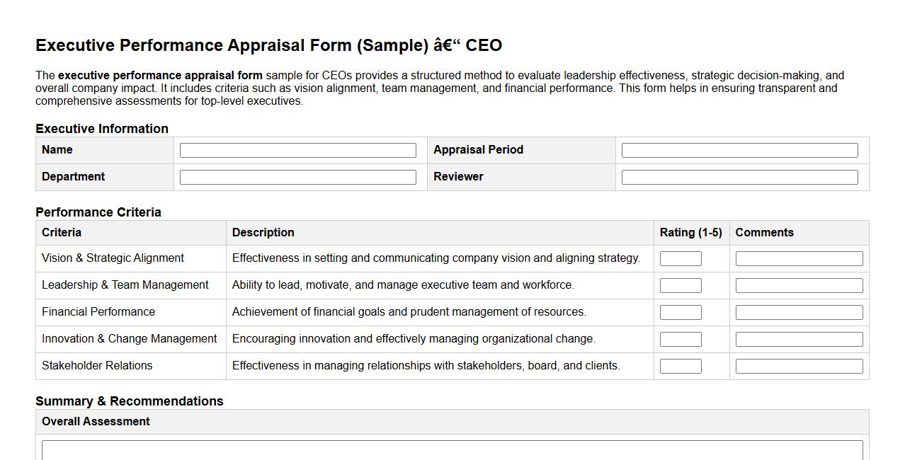 executive performance appraisal form sample for CEOs image preview