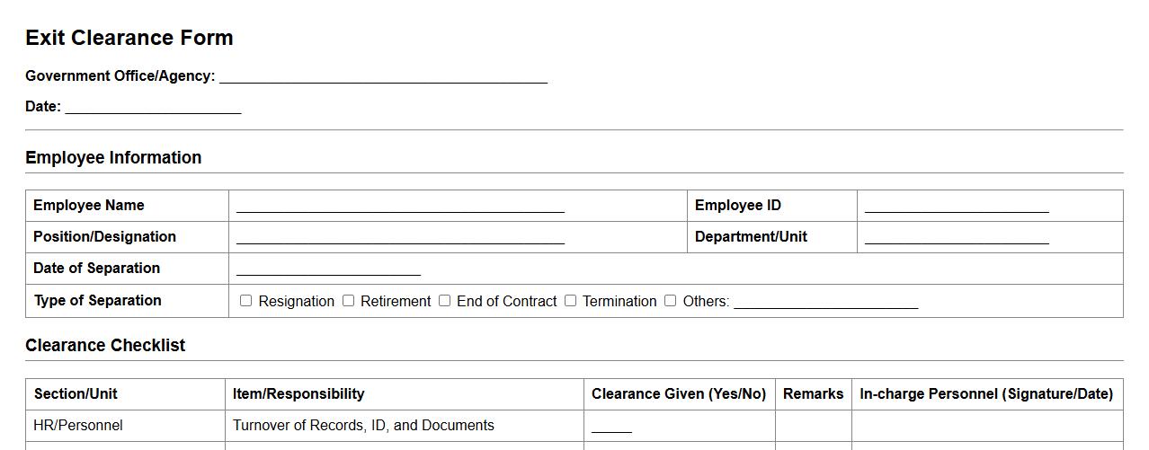 exit clearance form sample for government offices image preview