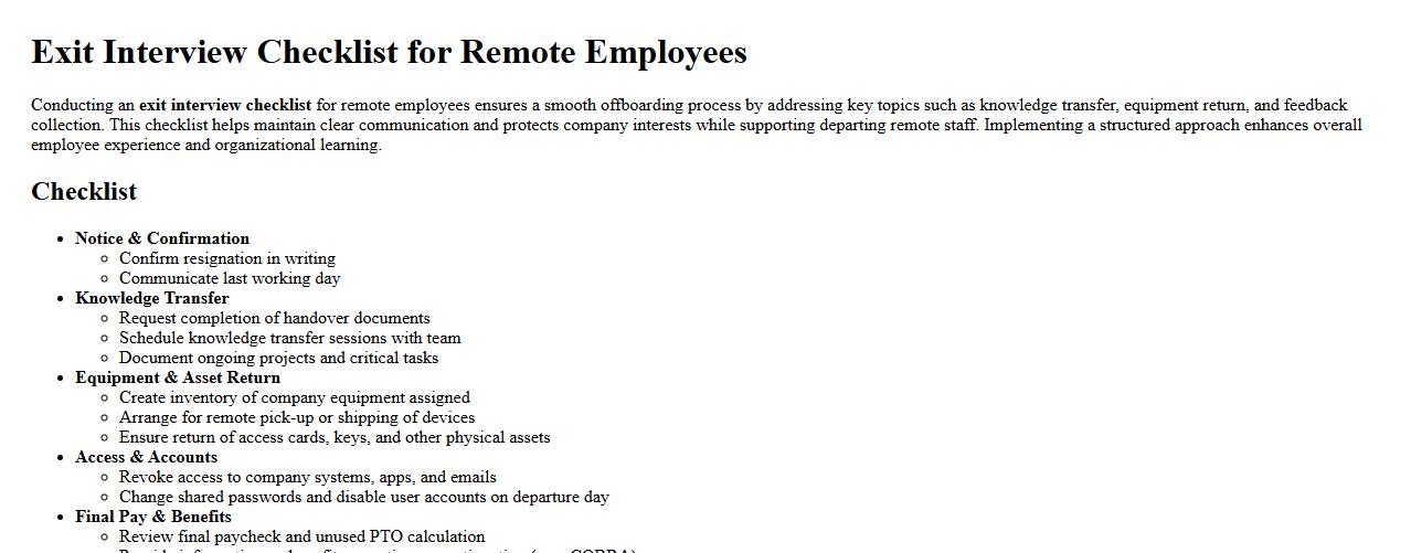 Exit interview checklist for remote employees image preview