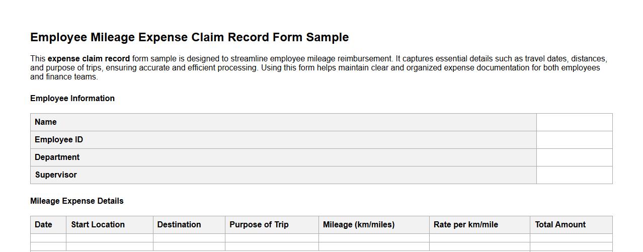 expense claim record form sample for employee mileage image preview