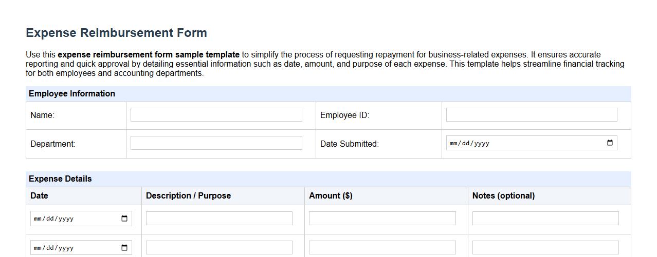 expense reimbursement form sample template image preview