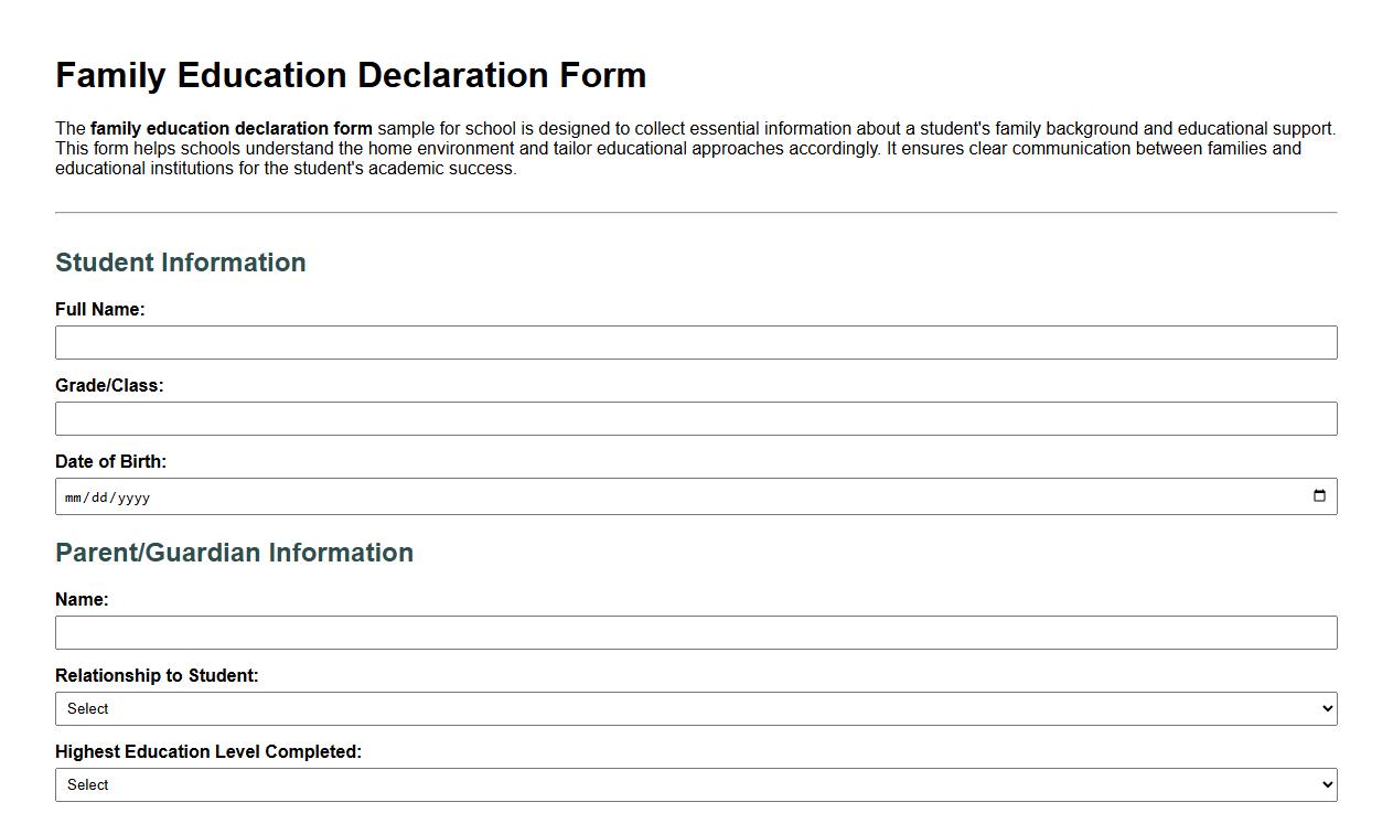 family education declaration form sample for school image preview