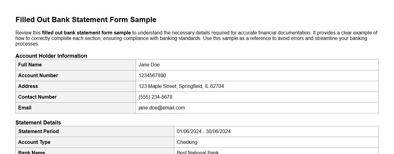 filled out bank statement form sample image preview