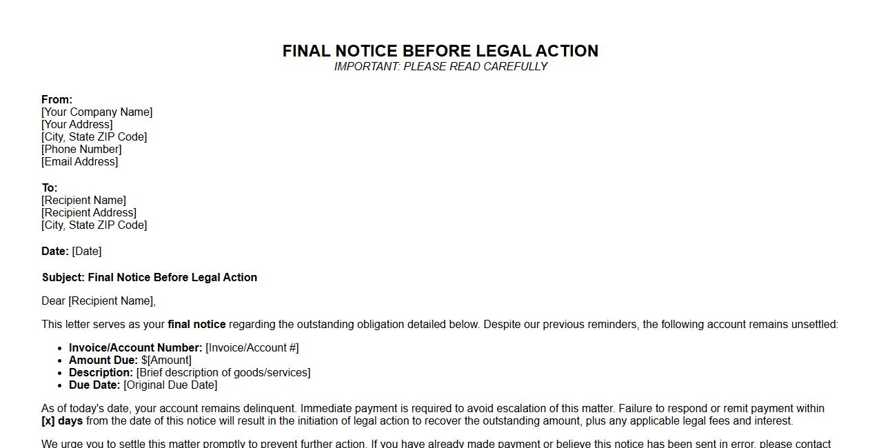 final notice form sample before legal action image preview