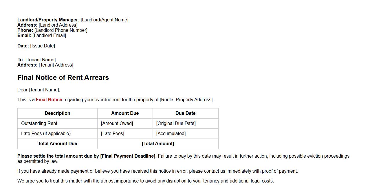 final notice form sample for rent arrears image preview