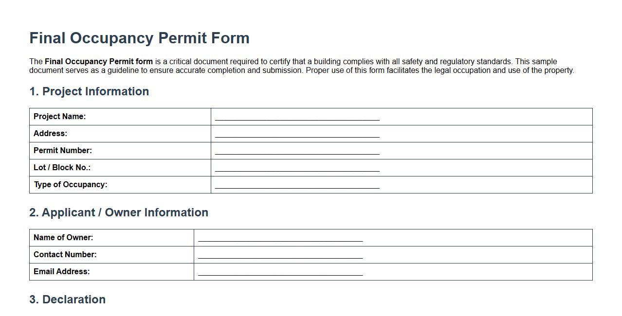 Final occupancy permit form sample document image preview