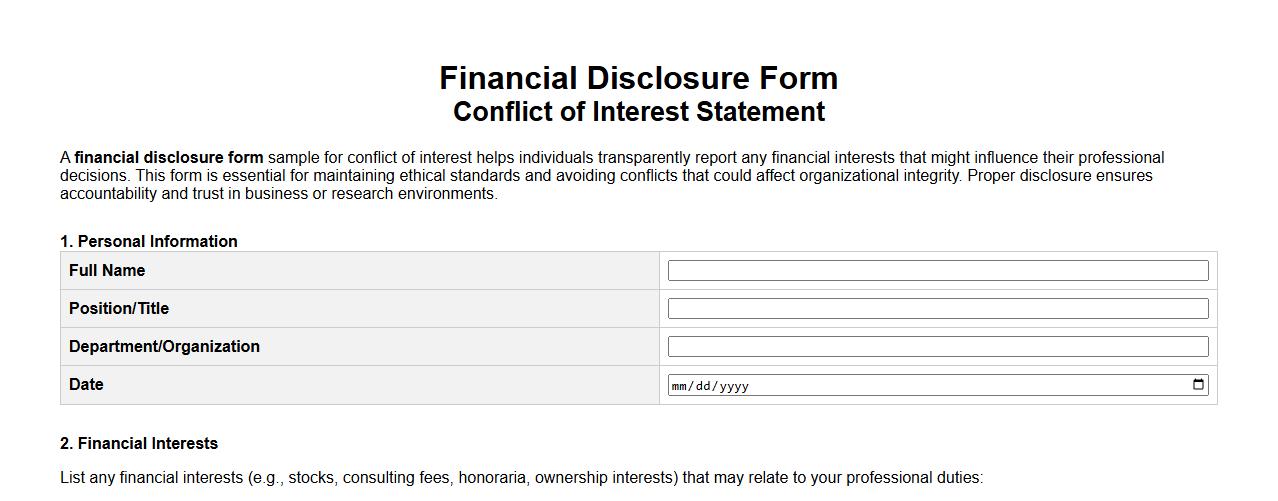 financial disclosure form sample for conflict of interest image preview