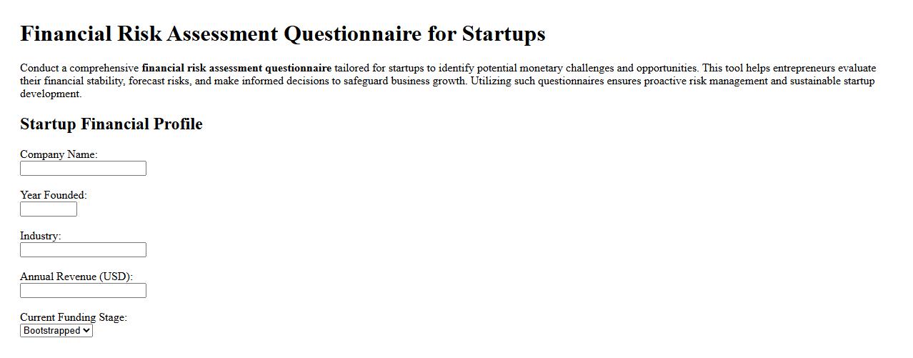 Financial risk assessment questionnaire for startups image preview