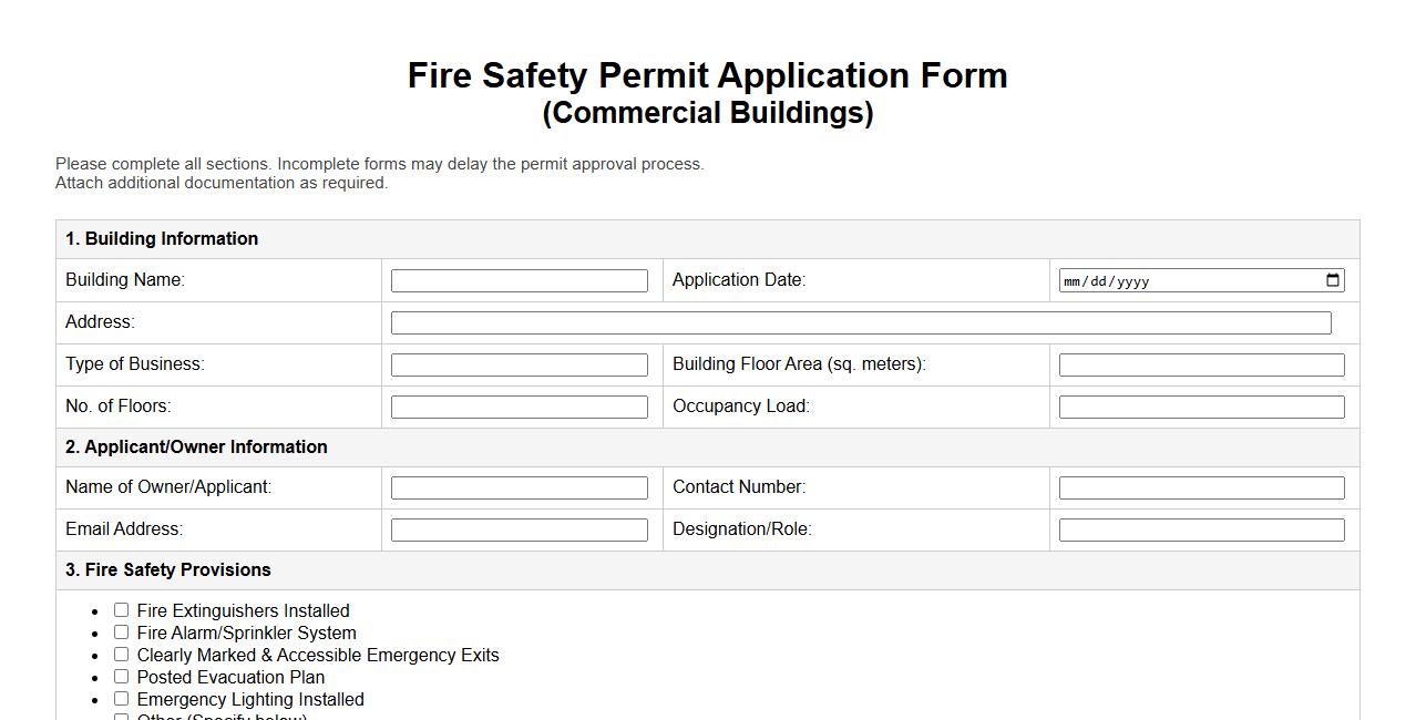 fire safety permit form sample for commercial buildings image preview