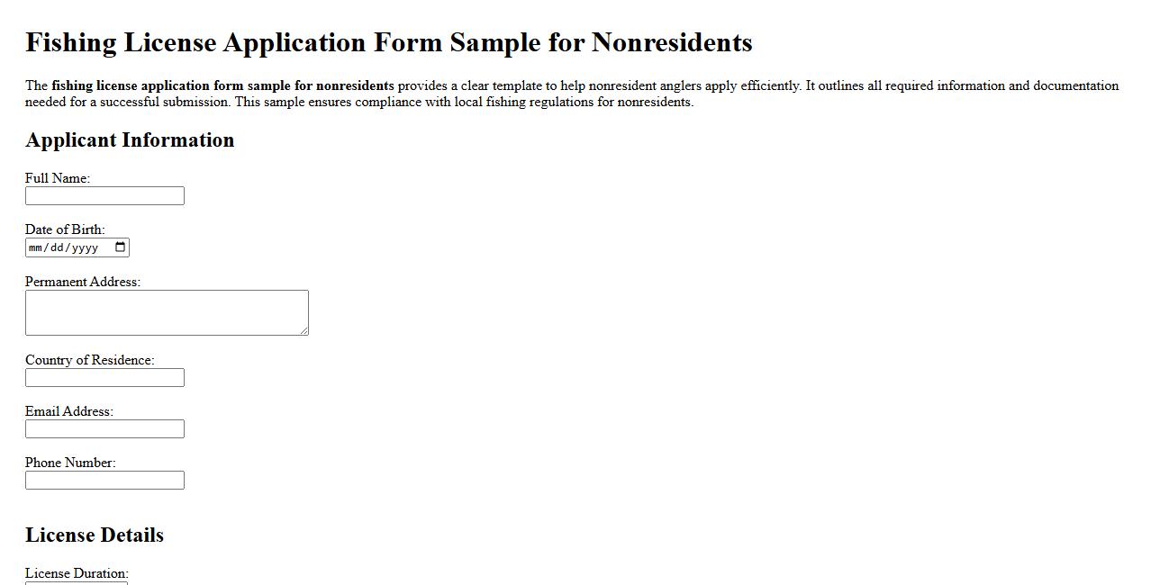 Fishing license application form sample for nonresidents image preview