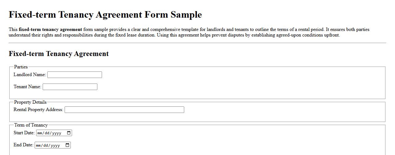 Fixed-term tenancy agreement form sample image preview