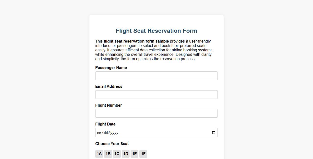 flight seat reservation form sample image preview