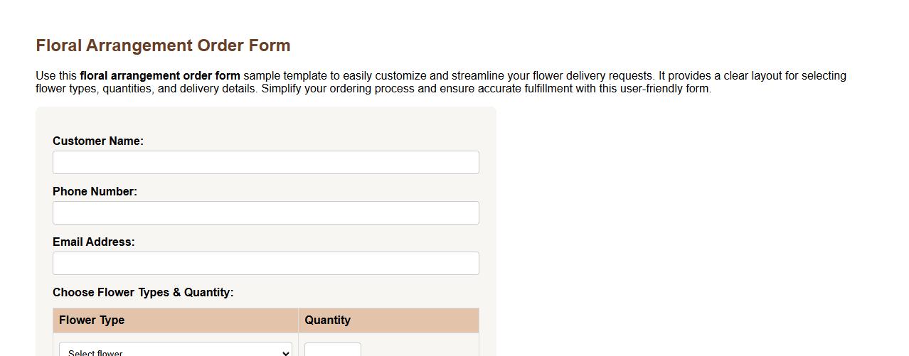 floral arrangement order form sample template image preview
