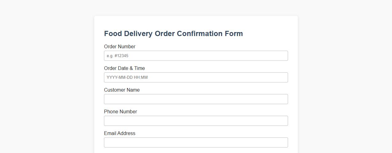 food delivery order confirmation form sample template image preview