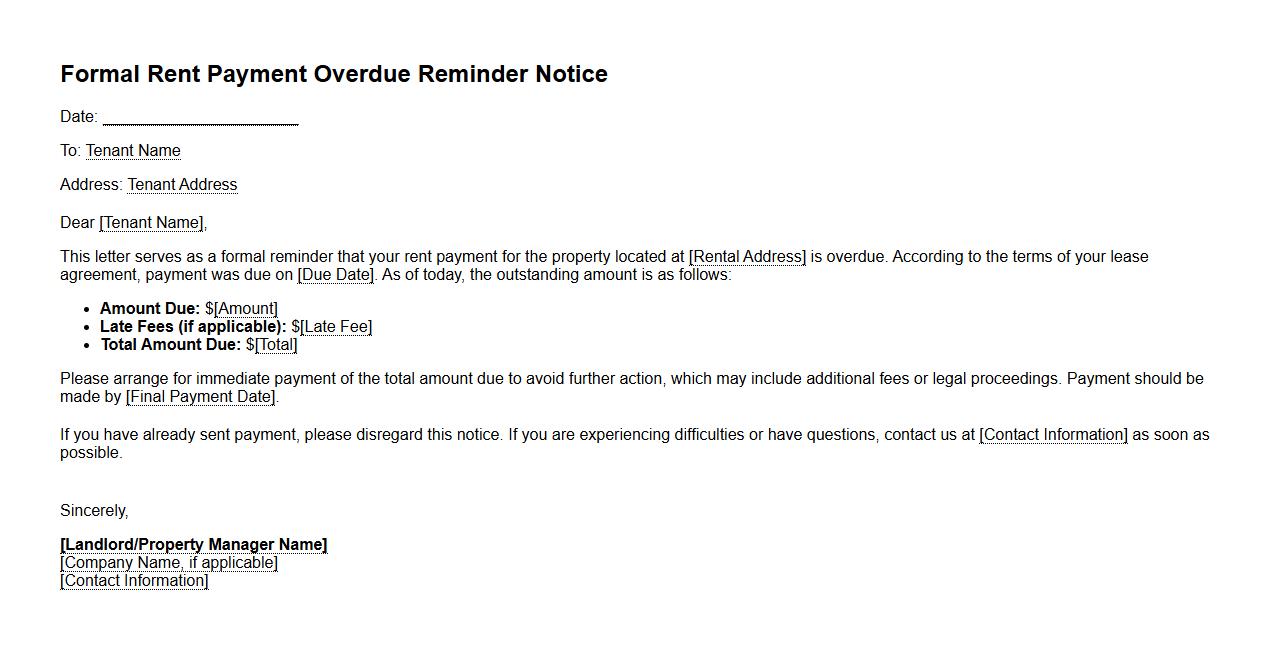 formal rent payment overdue reminder notice sample image preview