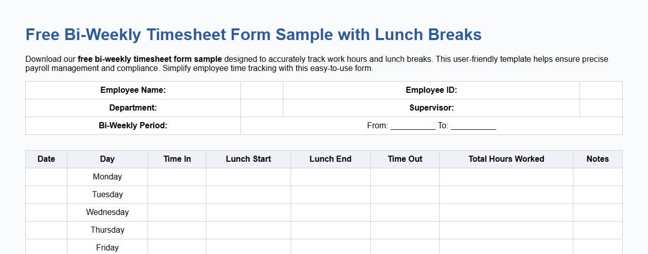 free bi-weekly timesheet form sample with lunch breaks image preview