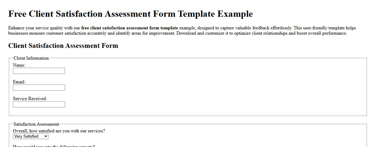 free client satisfaction assessment form template example image preview