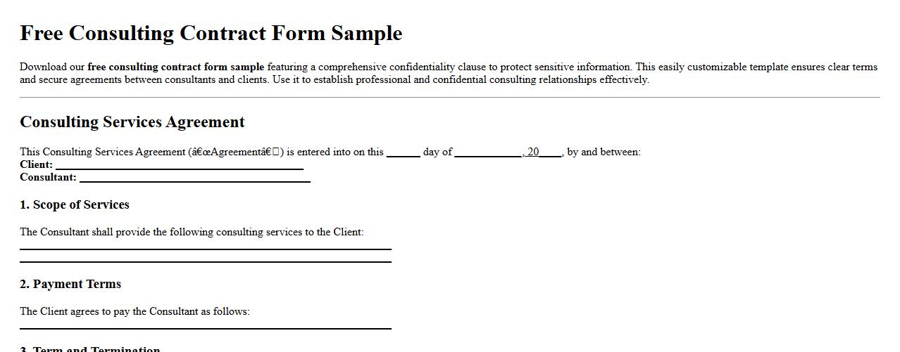 free consulting contract form sample with confidentiality clause image preview
