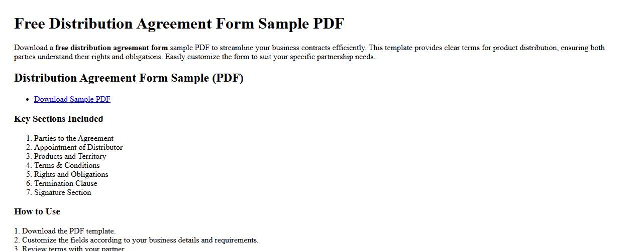 free distribution agreement form sample PDF image preview