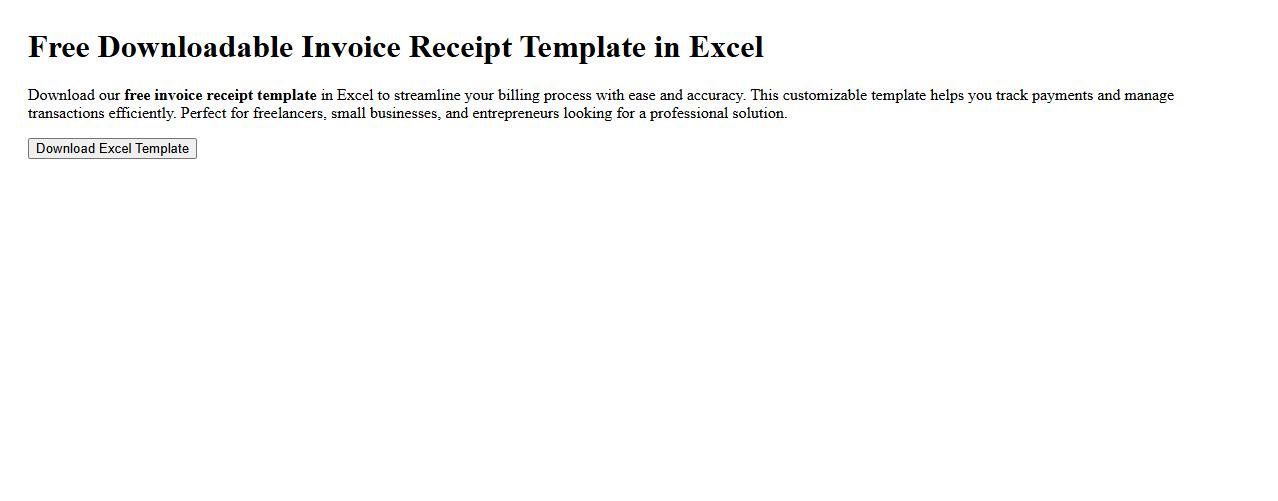 Free downloadable invoice receipt template in Excel image preview