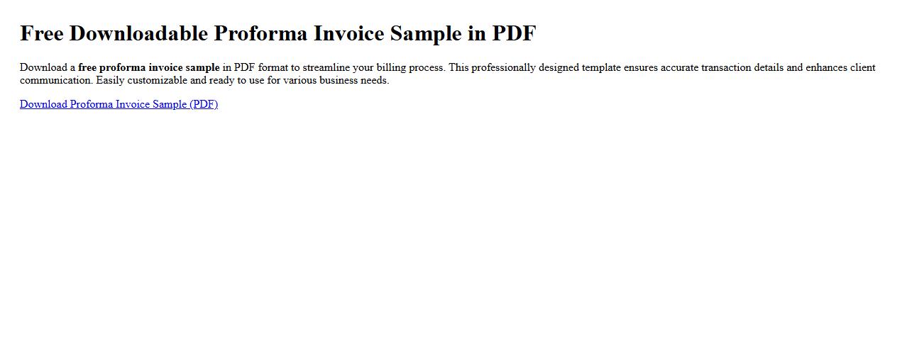 Free downloadable proforma invoice sample in PDF image preview