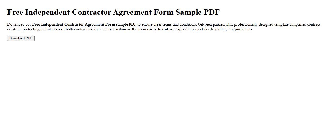Free Independent Contractor Agreement Form Sample PDF image preview