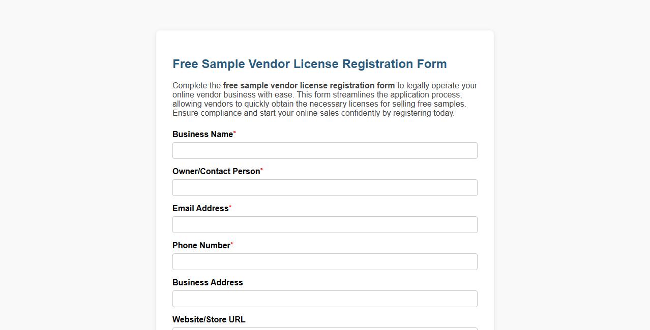 free sample vendor license registration form for online vendors image preview
