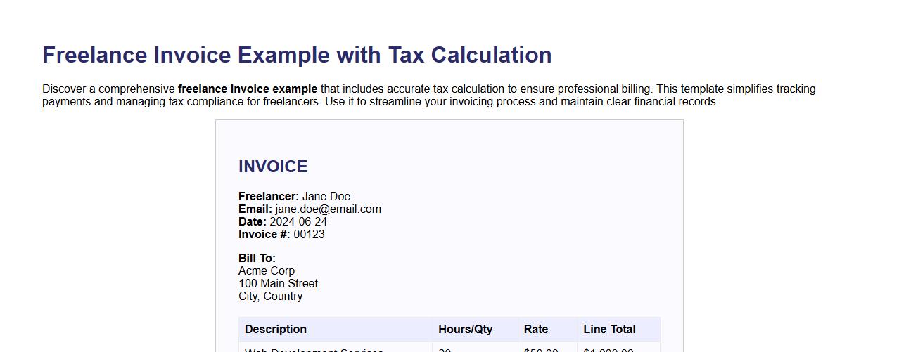 Freelance invoice example with tax calculation image preview