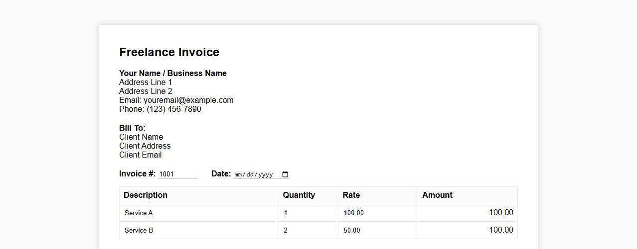 Freelance invoice template with tax calculation image preview