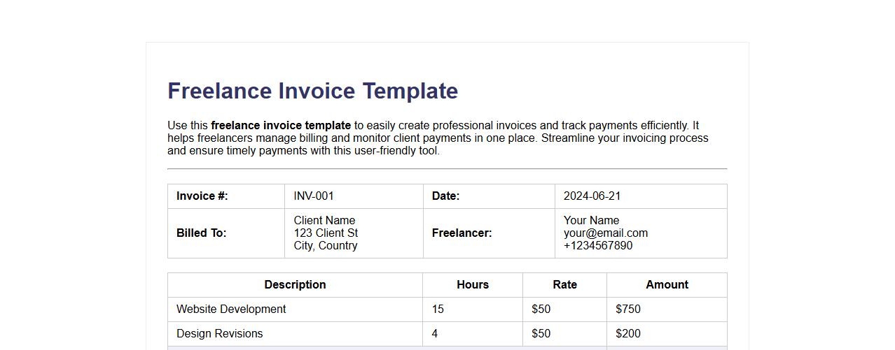 Freelance invoice template that tracks payments image preview