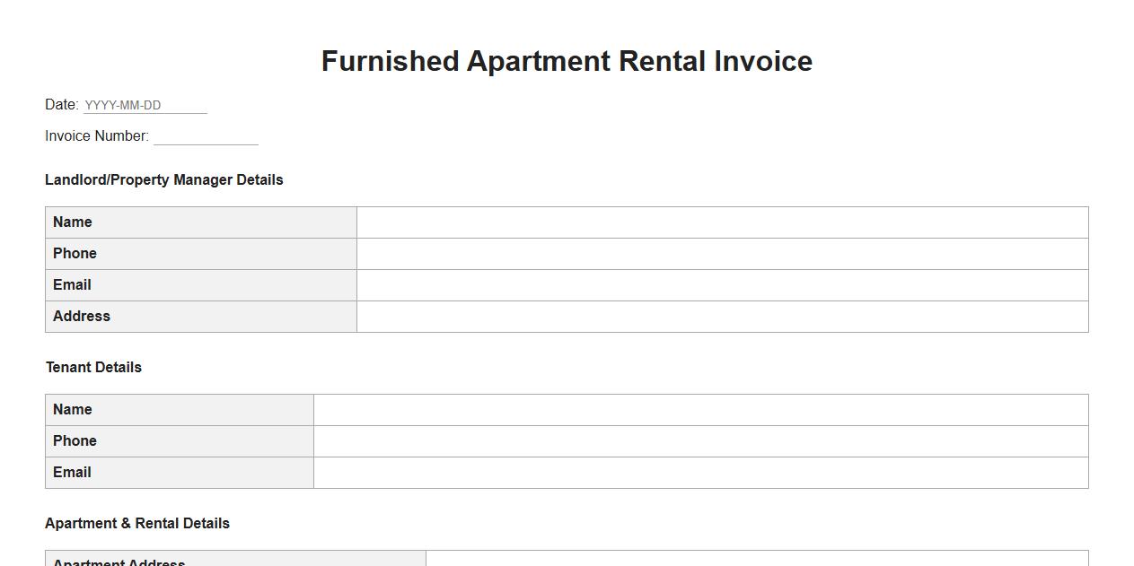 furnished apartment rental invoice form sample image preview