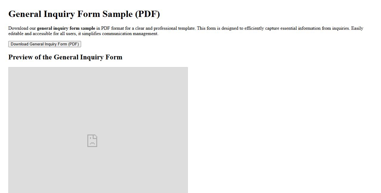 general inquiry form sample in PDF format image preview