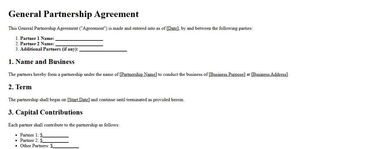 general partnership agreement form sample doc image preview