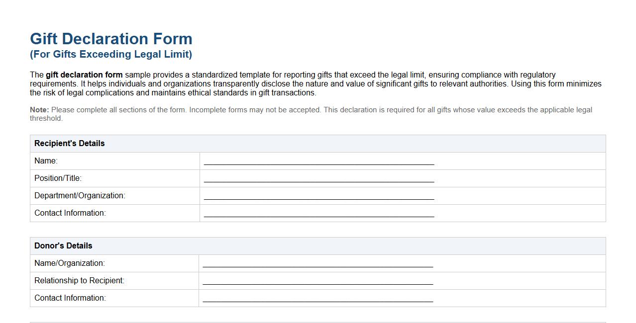 Gift declaration form sample for gifts exceeding legal limit image preview