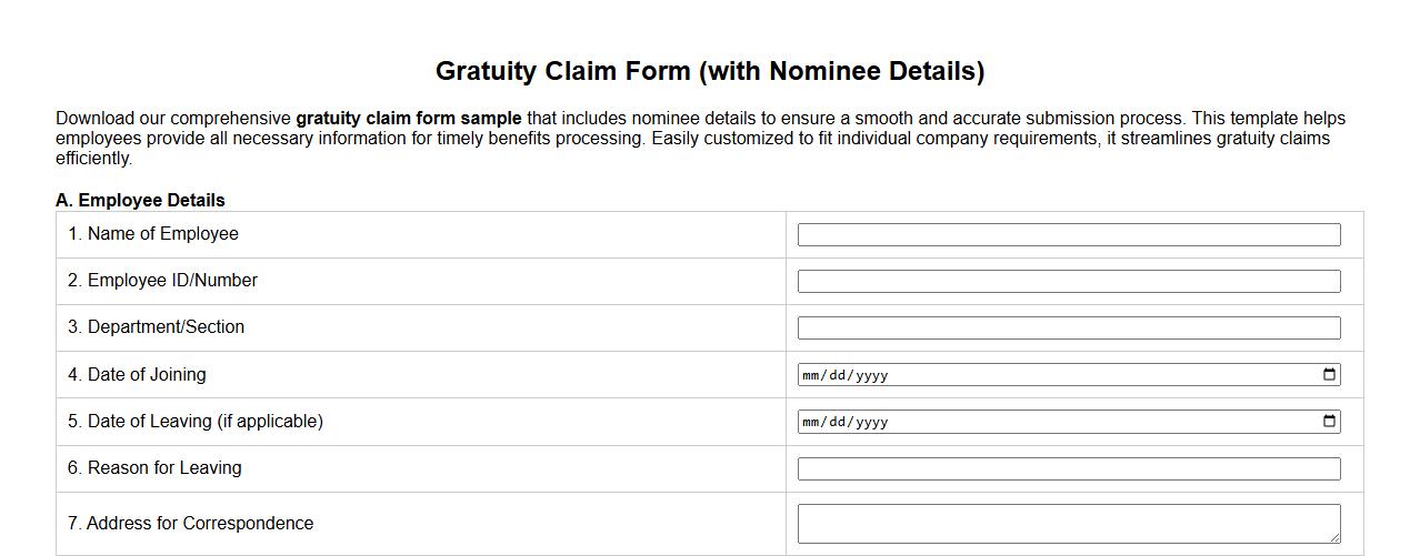 Gratuity claim form sample with nominee details included image preview