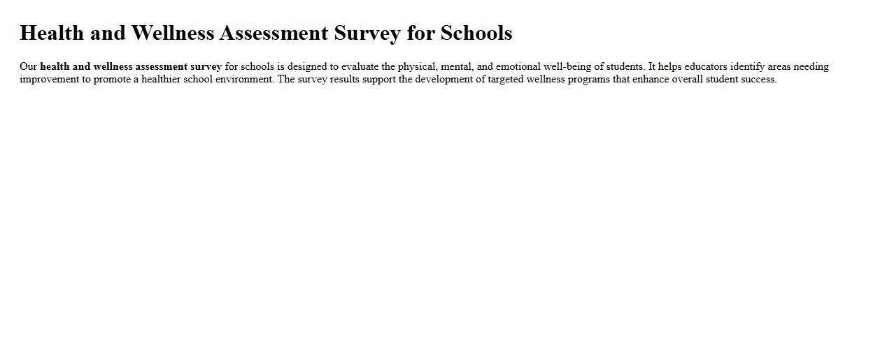Health and wellness assessment survey for schools image preview