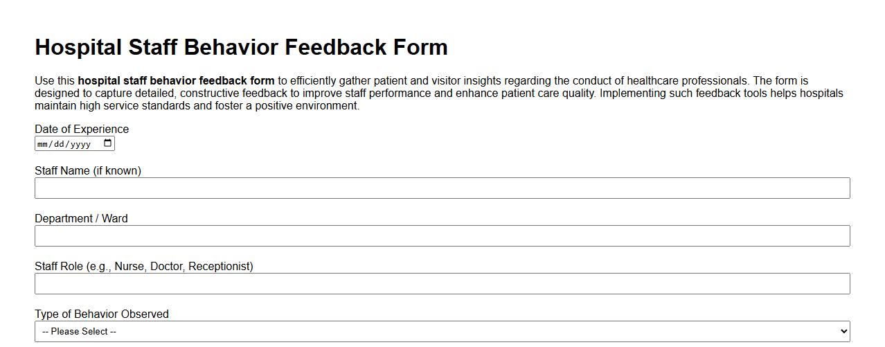 hospital staff behavior feedback form sample image preview