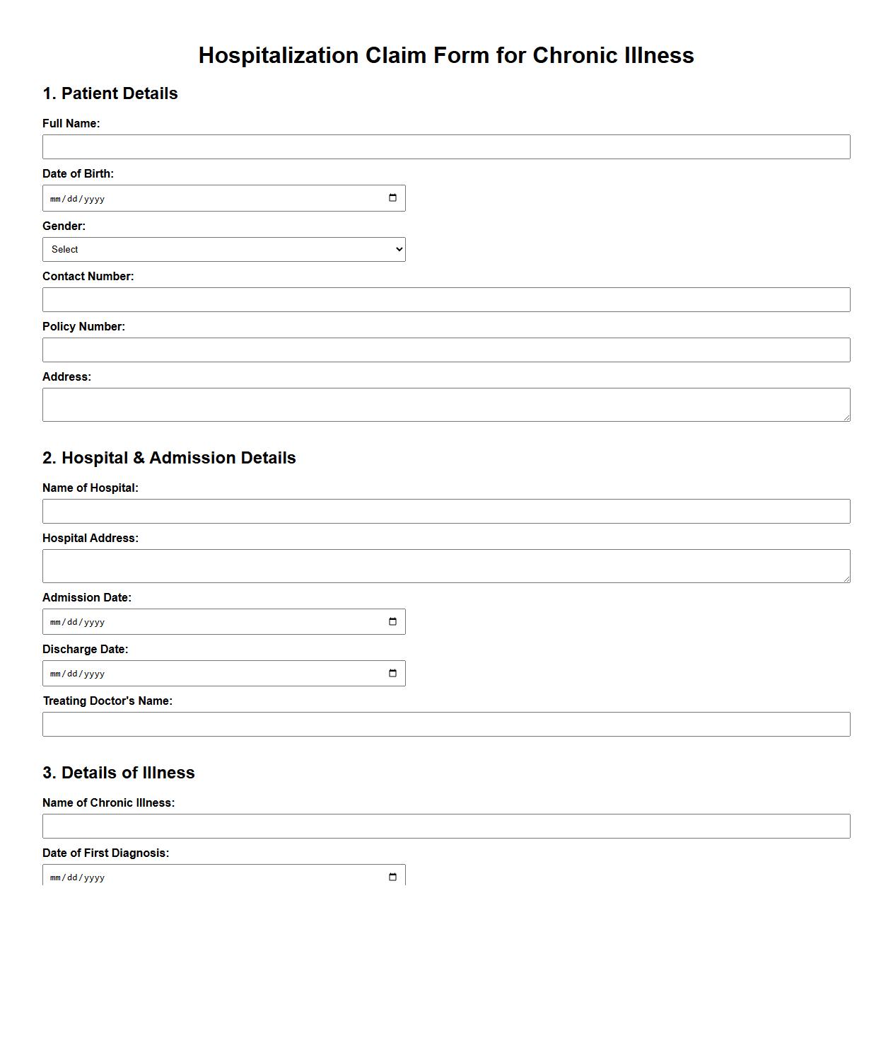Hospitalization claim form sample for chronic illness image preview