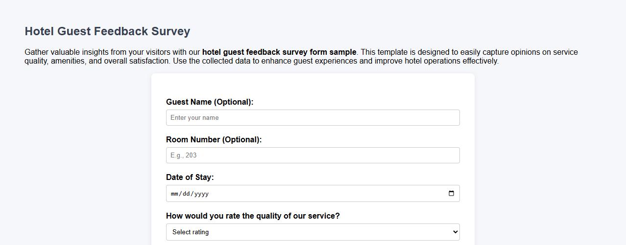 hotel guest feedback survey form sample image preview
