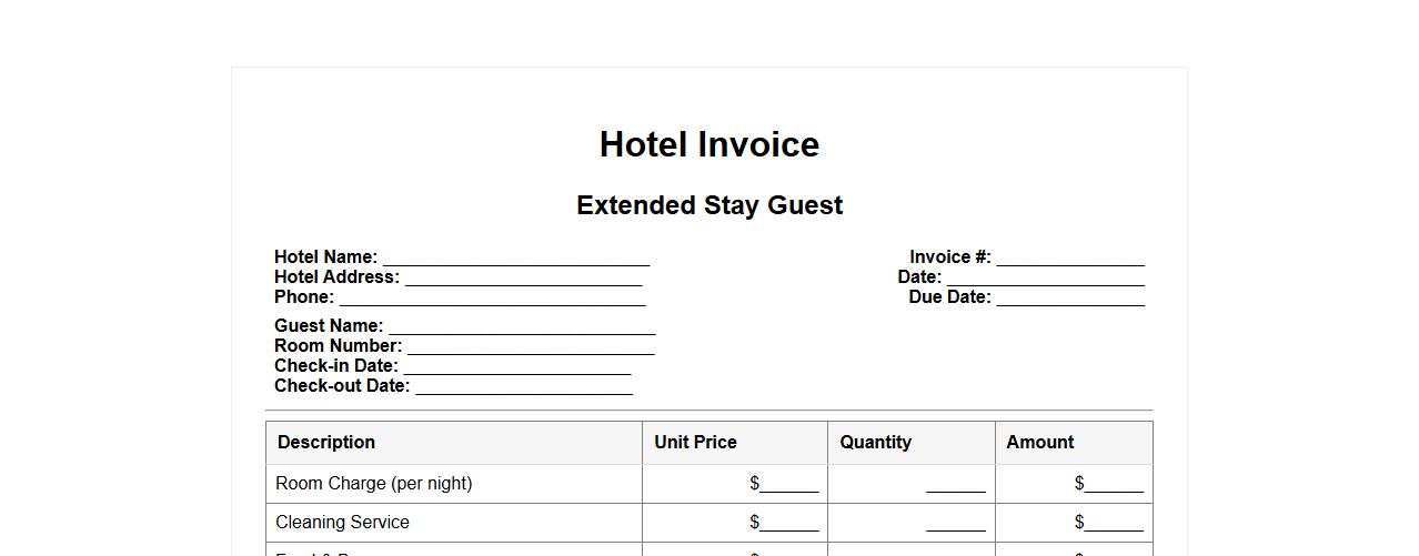 Hotel invoice form sample for extended stay guests image preview