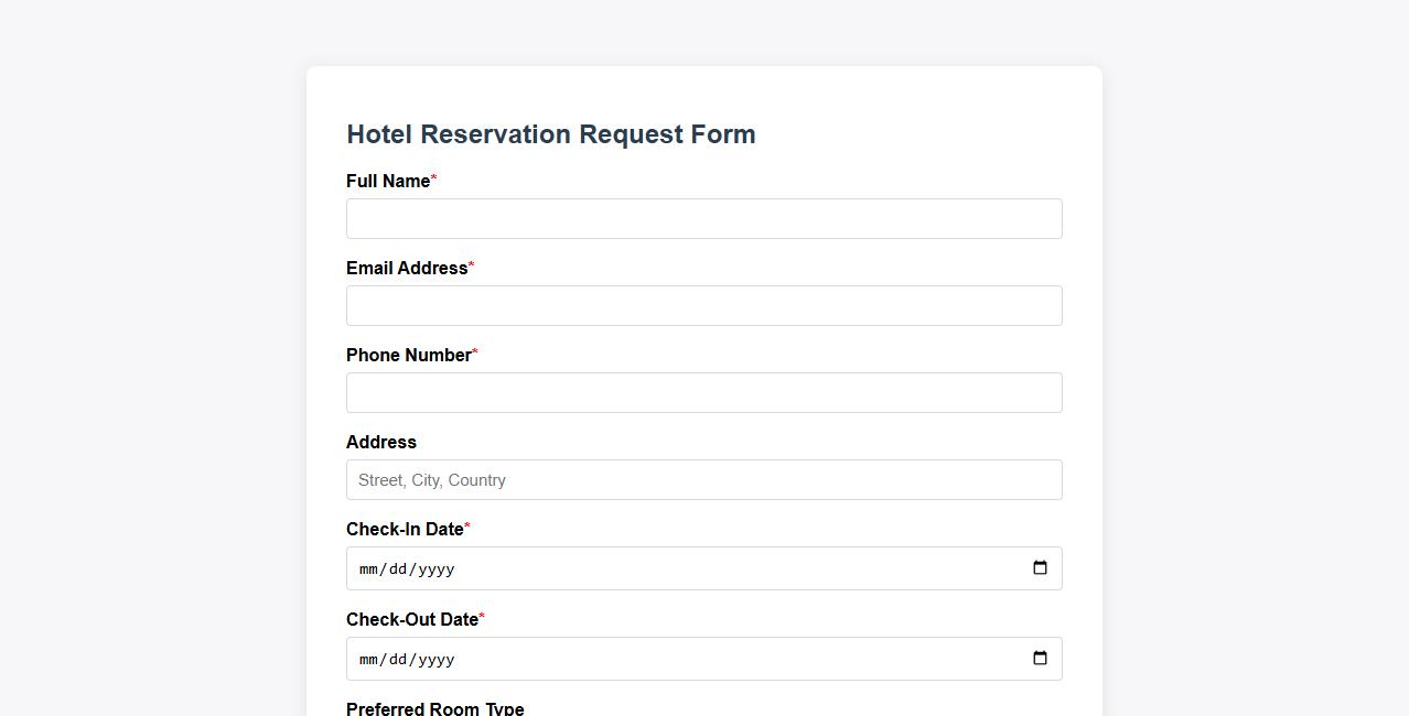 hotel reservation request form sample with guest details image preview